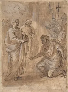 Christ and the Centurion (recto); Figure Waving to Departing Ship (verso)., n.d.. Creator: Giuseppe Passeri