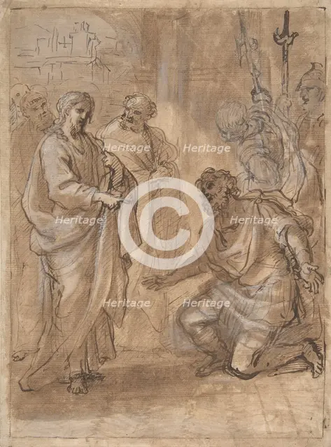 Christ and the Centurion (recto); Figure Waving to Departing Ship (verso)., n.d.. Creator: Giuseppe Passeri.
