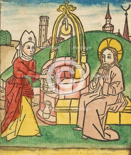 Christ and the Samaritan Woman (Schr. 141c), 15th century., 15th century. Creator: Anon.