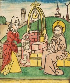 Christ and the Samaritan Woman (Schr. 141c), 15th century., 15th century. Creator: Anon