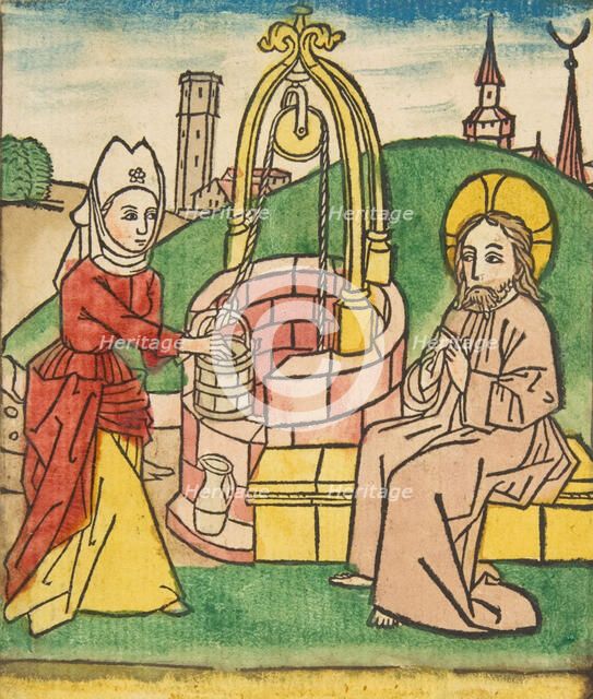 Christ and the Samaritan Woman (Schr. 141c), 15th century., 15th century. Creator: Anon.