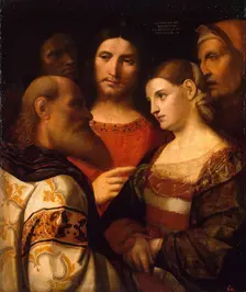 Christ and the Woman Taken in Adultery 1510. Creator: Palma il Vecchio, Jacopo, the Elder (1480-1528)