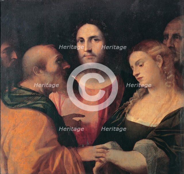 Christ and the Woman Taken in Adultery, 1525-1528. Artist: Palma il Vecchio, Jacopo, the Elder (1480-1528)