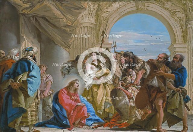 Christ and the Woman Taken in Adultery, 1752. Creator: Giovanni Domenico Tiepolo.