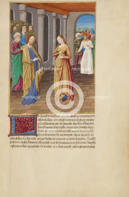 Christ and the Woman Taken in Adultery, about 1480-1490. Creator: Master of Guillaume Lambert.