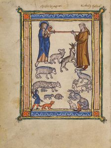 Christ and a Monk and Two Shepherds; Bestiary, about 1270. Creator: Unknown