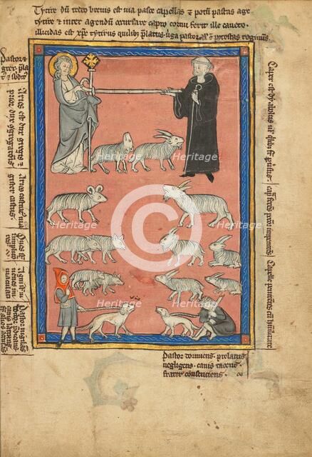 Christ and a Monk and Two Shepherds; De Natura Avium; De Pastoribus et Ovibus, 1277 or after. Creator: Unknown.