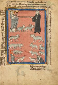 Christ and a Monk and Two Shepherds; De Natura Avium; De Pastoribus et Ovibus, 1277 or after. Creator: Unknown