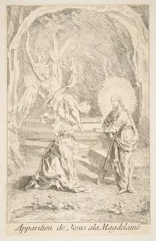 Christ appearing to Mary Magdelen.n.d. Creators: Claude Gillot, Jacques Gabriel Huquier