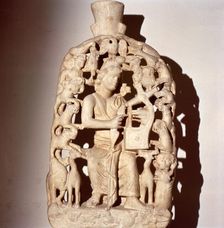 Christ as Apollo or Orpheus with his lyre taming the animals, 4th century. Creator: Unknown