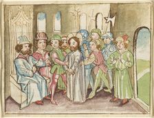 Christ before the High Priest Annas, from a Plenarium, about 1470. Creator: Unknown