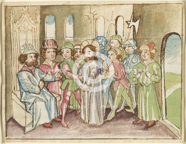 Christ before the High Priest Annas, from a Plenarium, about 1470. Creator: Unknown.