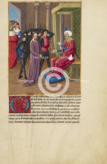 Christ before Annas; La Passion de nostre seigneur ihesus christ, about 1480-1490. Creators: Master of Guillaume Lambert, Workshop of Master of Guillaume Lambert.