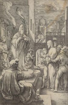 Christ before Caiaphas, plate 4 from The Passion of Christ, 1597. Creator: Hendrik Goltzius