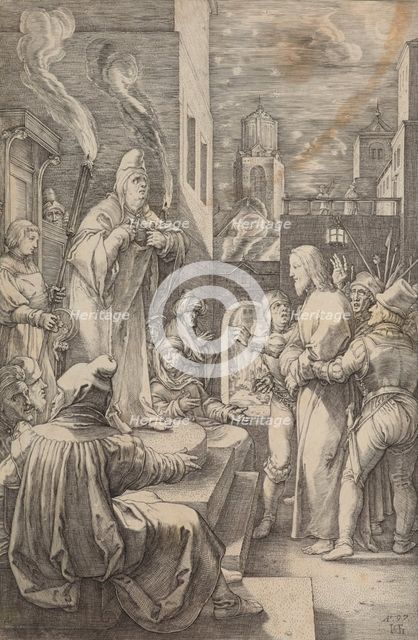Christ before Caiaphas, plate 4 from The Passion of Christ, 1597. Creator: Hendrik Goltzius.