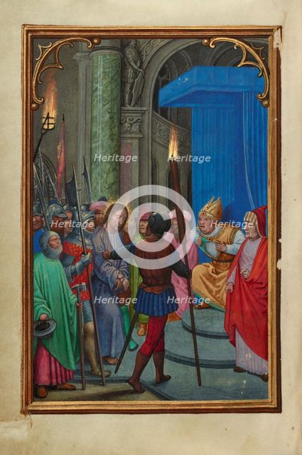 Christ before Caiaphas; Prayer Book of Cardinal Albrecht of Brandenburg, about 1525-1530. Creator: Simon Bening.
