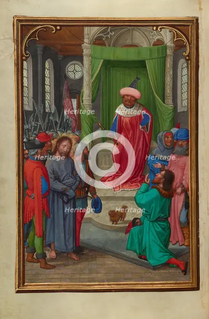 Christ before Herod; Prayer Book of Cardinal Albrecht of Brandenburg, about 1525-1530. Creator: Simon Bening.