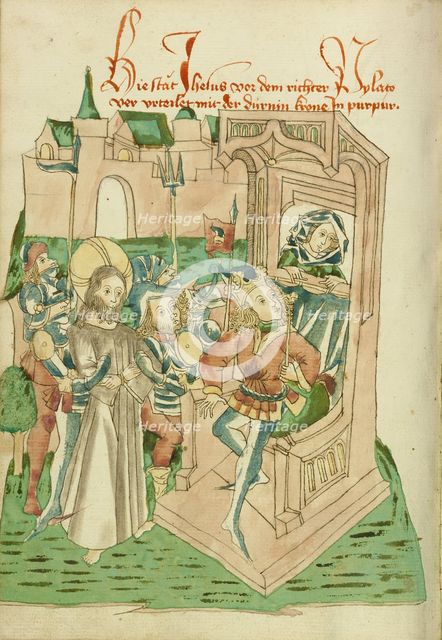 Christ before Pilate; Barlaam und Josaphat, 1469. Creators: Hans Schilling, Diebolt Lauber.
