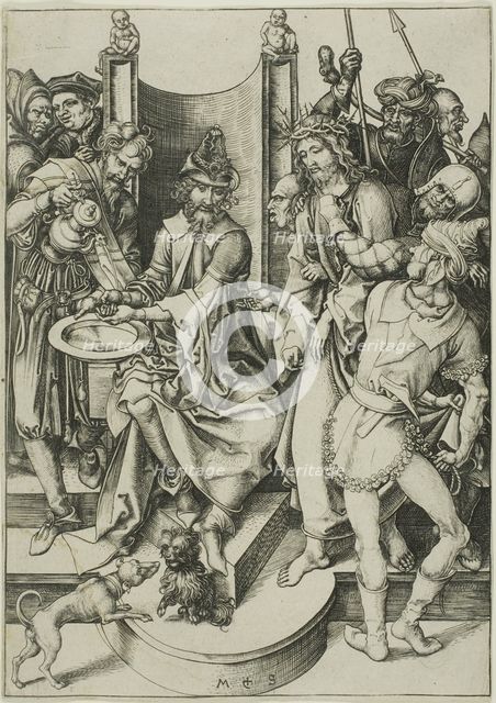 Christ before Pilate, from The Passion, c. 1480. Creator: Martin Schongauer.