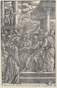 Christ before Pilate, from a series of sixteen prints of the Passion of Christ, 1538., 1538. Creator: Anon