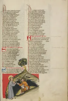 Christ before Saint John the Baptist; Weltchronik, about 1400-1410. Creator: Unknown