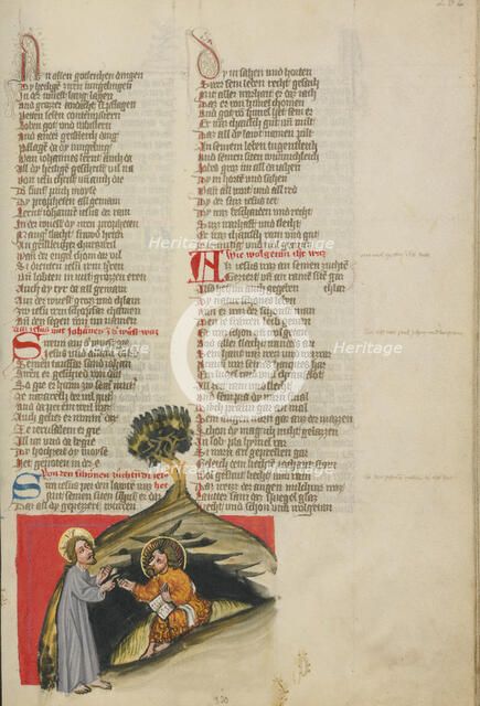 Christ before Saint John the Baptist; Weltchronik, about 1400-1410. Creator: Unknown.