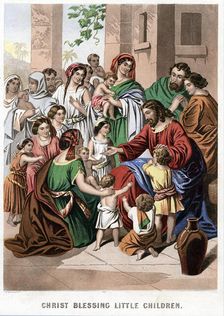 Christ Blessing Little Children mid 19th century. Artist: Kronheim & Co