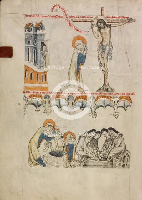 Christ Blessing Saint Hedwig; Saint Hedwig Washing Her Grandson's Face, 1353. Creator: Unknown.