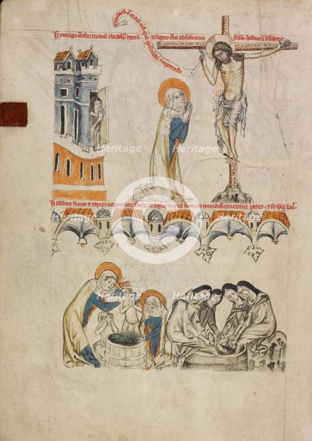 Christ Blessing Saint Hedwig; Saint Hedwig Washing Her Grandson's Face, 1353. Creator: Unknown.