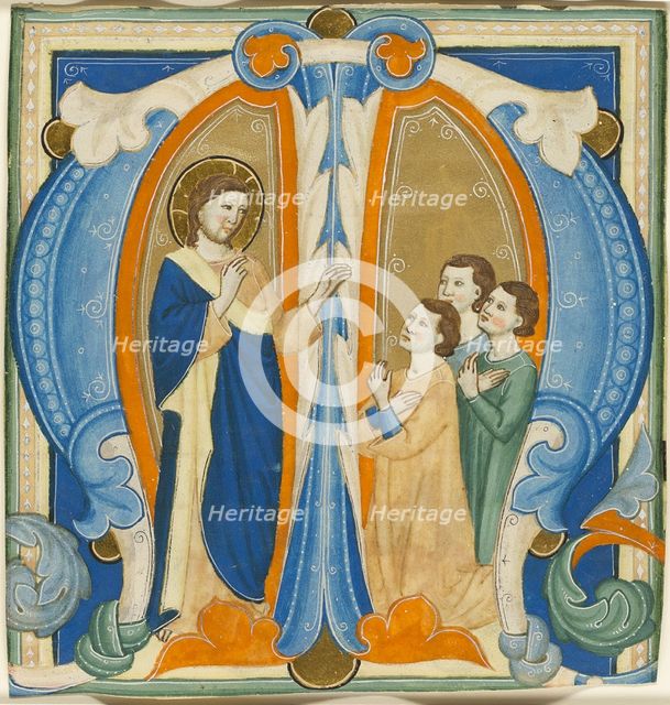 Christ Blessing Three Young Men, initial M from a Gradual, 1320/30. Creator: Maestro Daddesco.