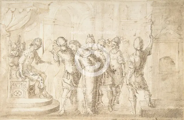 Christ Brought Before Pontius Pilate, 17th century. Creator: Anon.