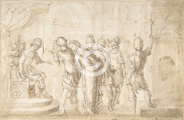 Christ Brought Before Pontius Pilate, 17th century. Creator: Anon.