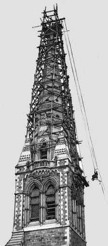 Christ Church Cathedral, New Zealand; Bishop Julius going up to lay the last brick... 1891. Creator: Unknown