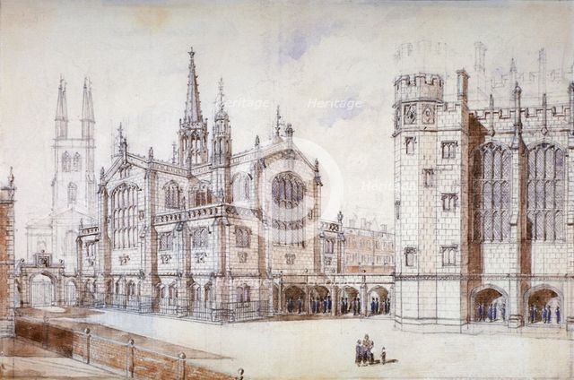 Christ Church, school hall and proposed new building, Christ's Hospital, City of London, 1870. Artist: Anon