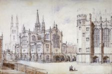 Christ Church, school hall and proposed new building, Christ's Hospital, City of London, 1870. Artist: Anon