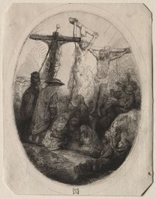 Christ Crucfied Between Two Thieves: An Oval Plate, c. 1641. Creator: Rembrandt van Rijn (Dutch, 1606-1669)