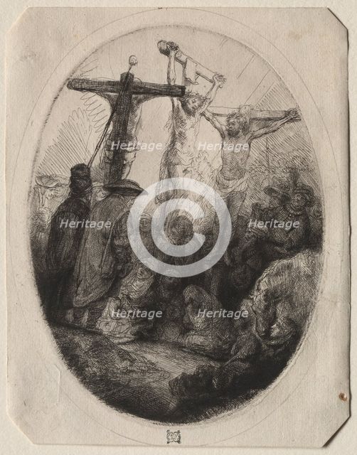 Christ Crucfied Between Two Thieves: An Oval Plate, c. 1641. Creator: Rembrandt van Rijn (Dutch, 1606-1669).