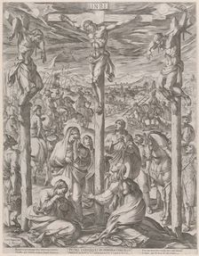 Christ crucified between the two thieves, the three Marys at the foot of the cross, 1612. Creator: Antonio Tempesta