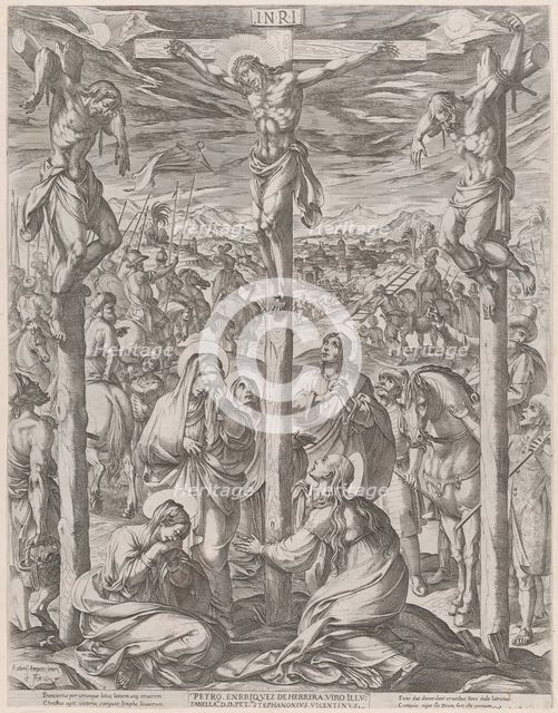 Christ crucified between the two thieves, the three Marys at the foot of the cross, 1612. Creator: Antonio Tempesta.