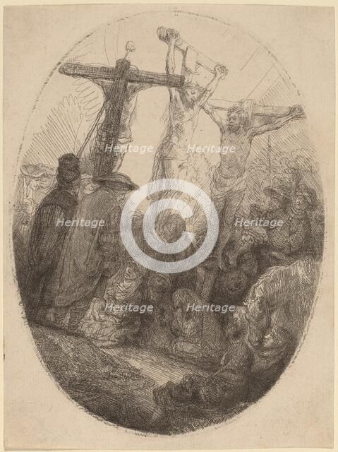 Christ Crucified between the Two Thieves: an Oval Plate, c. 1641. Creator: Rembrandt Harmensz van Rijn.