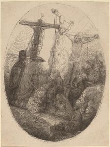 Christ Crucified between the Two Thieves: an Oval Plate, c. 1641. Creator: Rembrandt Harmensz van Rijn