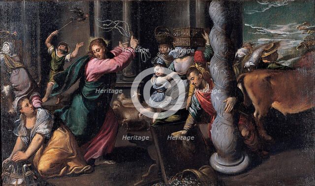 Christ Driving the Money Lenders from the Temple, 1580-1585. Artist: Scarsellino (Scarsella), Ippolito (1551-1620)