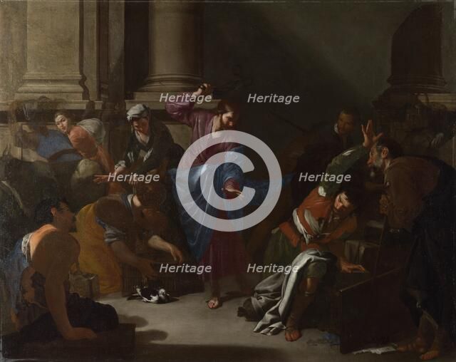 Christ driving the Traders from the Temple, c. 1645. Artist: Cavallino, Bernardo (1616-1656)