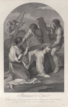 Christ fallen to the ground under the weight of the cross, with two men assisting and ..., ca. 1729. Creator: Simon Vallee