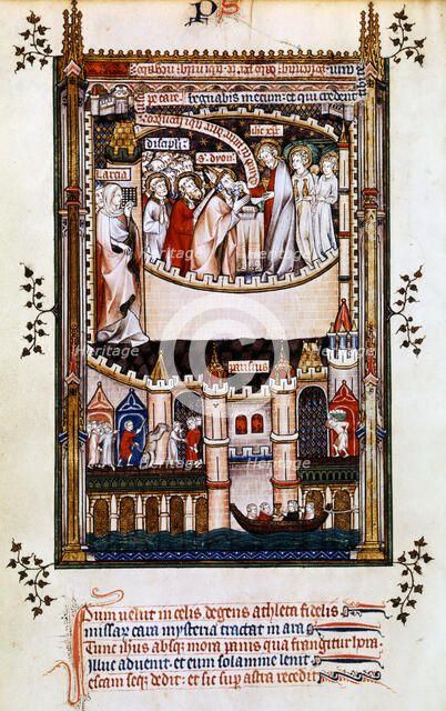 Christ gives communion to St Denis, 1317. Artist: Unknown