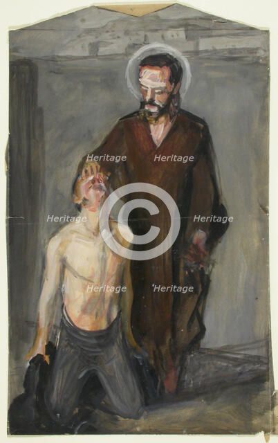 Christ gives sight to the blind, sketch, c1910s. Creator: Verner Thome.