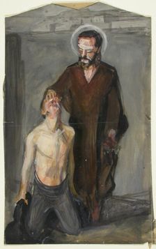 Christ gives sight to the blind, sketch, c1910s. Creator: Verner Thome