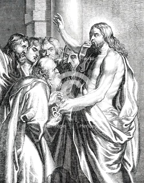 Christ Giving the Keys to S. Peter - painted by Rubens, [1850]. Creator: Unknown.