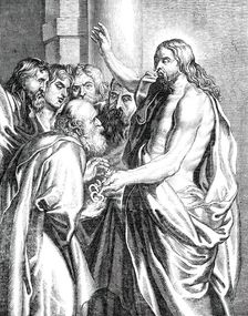 Christ Giving the Keys to S. Peter - painted by Rubens, [1850]. Creator: Unknown