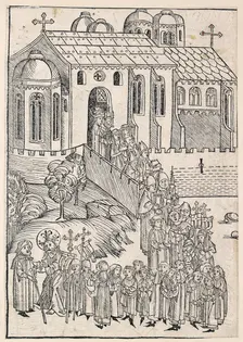 Christ greeting a pilgrim, c1491. Artist: Michael Wolgemut